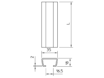 Dimensional drawing 2 OBO AMS3518UP2000A2 C profile 2000x35x18mm
