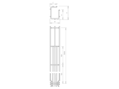 Dimensional drawing 1 OBO G GRM 125 75 FT Mesh cable tray 125x75mm

