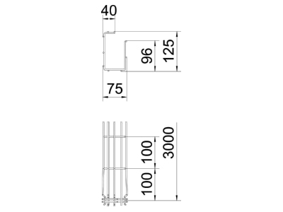 Dimensional drawing 2 OBO G GRM 125 75 FT Mesh cable tray 125x75mm