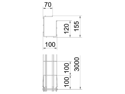Dimensional drawing 2 OBO G GRM 150 100 A2 Mesh cable tray 150x100mm