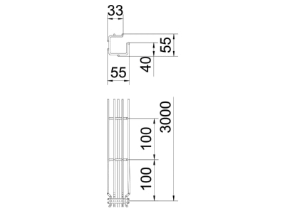 Dimensional drawing 1 OBO G GRM 50 50 FT Mesh cable tray 50x50mm

