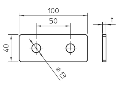 Dimensional drawing 1 OBO GMS 2 VP FT Coupler for support profile rail Steel
