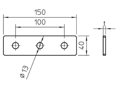 Dimensional drawing 1 OBO GMS 3 VP FT Coupler for support profile rail Steel

