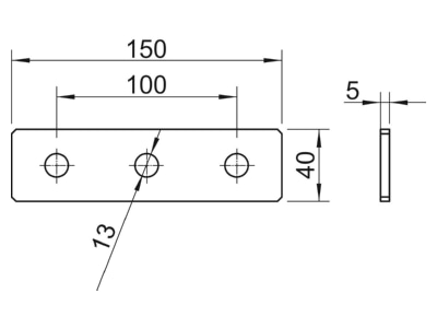 Dimensional drawing 2 OBO GMS 3 VP FT Coupler for support profile rail Steel
