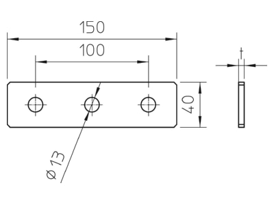Dimensional drawing 3 OBO GMS 3 VP FT Coupler for support profile rail Steel