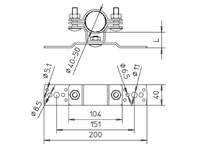 Dimensional drawing 1 OBO isFang TW30 Rod holder for lightning protection

