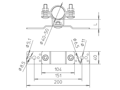 Dimensional drawing 2 OBO isFang TW30 Rod holder for lightning protection