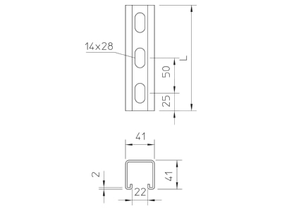 Ma�zeichnung 1 OBO MSL4141P1000FT Profilschiene gelocht Schlw  22mm