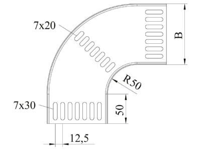 Dimensional drawing 2 OBO MKRB 90 15 300FS Bend for cable tray  solid wall 