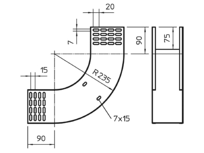Dimensional drawing 1 OBO RBV 110 S FS Bend for cable tray  solid wall 
