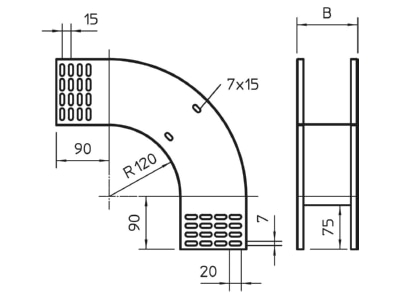 Dimensional drawing 1 OBO RBV 140 F FS Bend for cable tray  solid wall 
