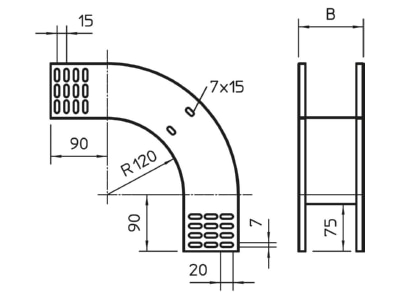 Dimensional drawing 1 OBO RBV 840 F FS Bend for cable tray  solid wall 
