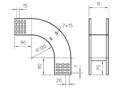 Dimensional drawing 2 OBO RBV 840 F FS Bend for cable tray  solid wall 