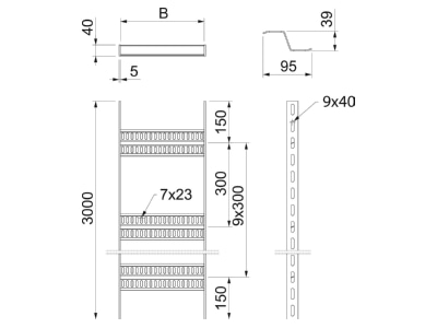 Dimensional drawing 1 OBO SLZ 200 FT Cable ladder 40x200mm
