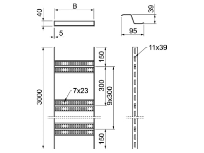 Dimensional drawing 2 OBO SLZ 200 FT Cable ladder 40x200mm