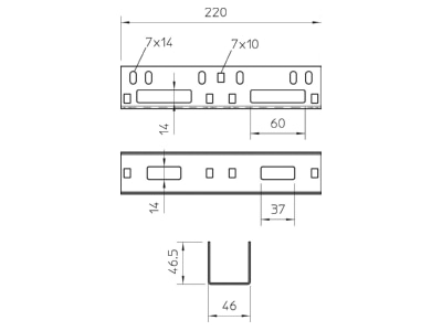Ma�zeichnung 1 OBO VF AZK 50 DD Laengsverbinder 45x45x220