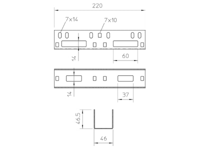 Ma�zeichnung 2 OBO VF AZK 50 DD Laengsverbinder 45x45x220
