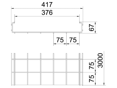 Ma�zeichnung 2 OBO CGR 50 400 A2 C Gitterrinne 50x400x3000