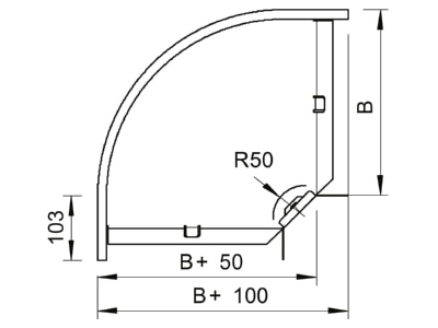 Dimensional drawing 2 OBO RB 90 315 FS Bend for cable tray  solid wall 