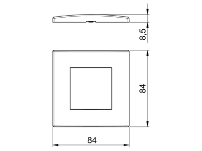 Dimensional drawing 1 OBO AR45 F1 RW Frame 1 gang white

