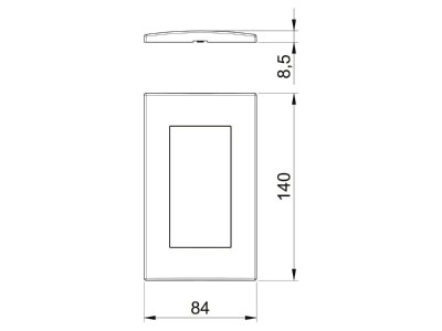 Mazeichnung 1 OBO AR45 F2 RW Abdeckrahmen 2fach 84x140mm rws