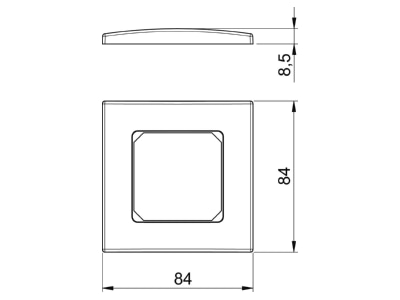 Mazeichnung 2 OBO AR50 F1 RW Abdeckrahmen 1fach 84x84mm rws