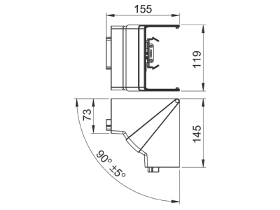 Dimensional drawing 1 OBO GK IH70110CW Inner corner for device mount wireway
