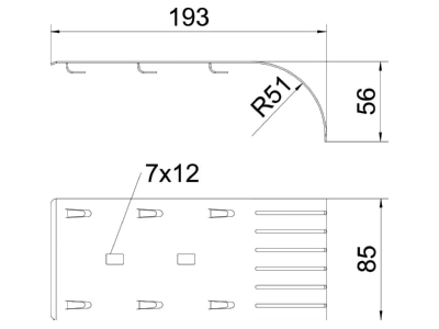 Ma�zeichnung 2 OBO KAB GR A2 Kabelabgangsblech 192x85x51mm