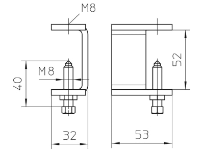 Ma�zeichnung 1 OBO KLL 52 FT Klemmstueck 52x88x5mm