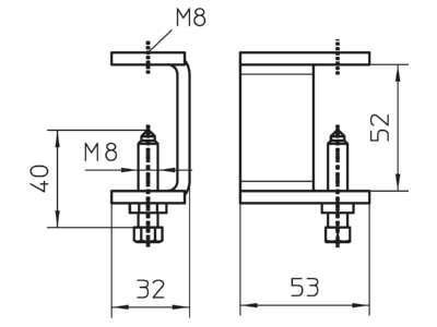 Ma�zeichnung 2 OBO KLL 52 FT Klemmstueck 52x88x5mm