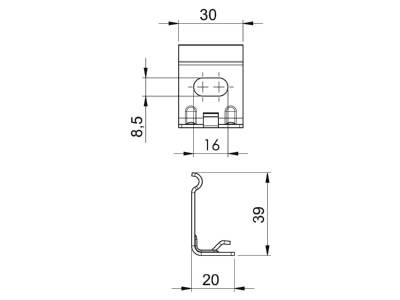 Dimensional drawing 2 OBO WH GRM35 FT Mounting plate for cable support system