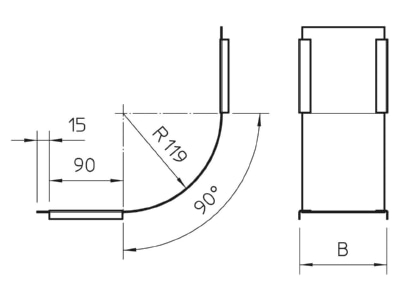 Dimensional drawing 2 OBO DBV 100 S A2 Bend cover for cable tray 100mm