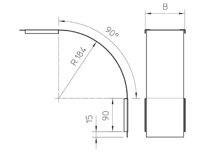 Dimensional drawing 1 OBO DBV 60 100 F A2 Bend cover for cable tray 100mm
