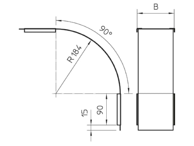 Dimensional drawing 2 OBO DBV 60 100 F A2 Bend cover for cable tray 100mm