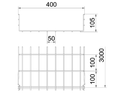 Dimensional drawing 2 OBO GRM 105 400 FT Mesh cable tray 105x400mm