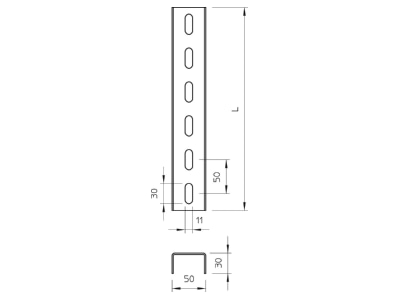 Mazeichnung 2 OBO US 3 150 A2 U Stiel 50x30x1500mm