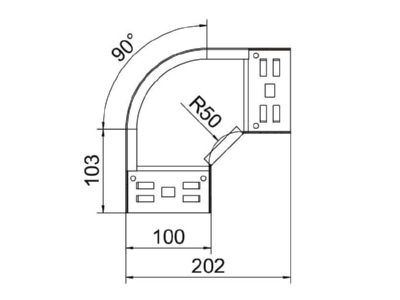 Mazeichnung 2 OBO RBM 90 610 FS Bogen 90 Grad 60x100mm