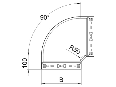 Dimensional drawing 2 OBO RBM 90 620 FS Bend for cable tray  solid wall 