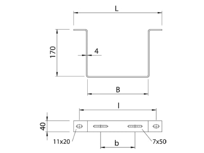 Dimensional drawing 1 OBO AHB T1732 VA4547 Wall   ceiling bracket for cable tray
