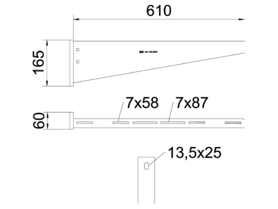 Mazeichnung 2 OBO AW 55 61 A4 Wand  und Stielausleger B 610mm AW 55 61 VA4571