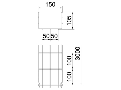 Dimensional drawing 1 OBO GRM 105 150 A4 Mesh cable tray 105x150mm
