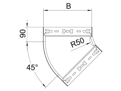 Mazeichnung 1 OBO RBM 45 115 FS Bogen 45 Grad 110x150mm