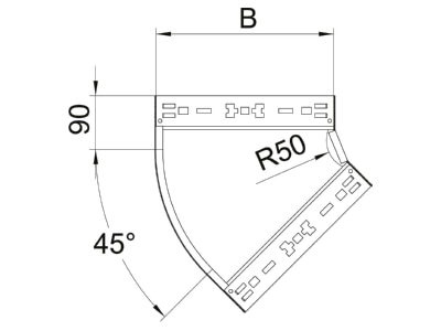 Mazeichnung 2 OBO RBM 45 115 FS Bogen 45 Grad 110x150mm
