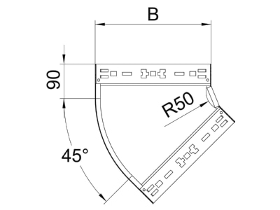 Dimensional drawing 1 OBO RBM 45 320 FS Bend for cable tray  solid wall 
