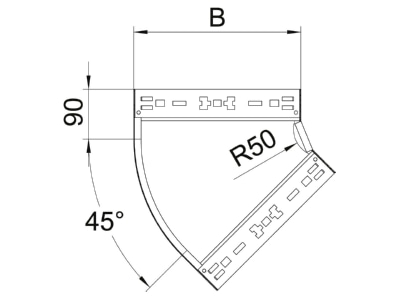 Dimensional drawing 2 OBO RBM 45 320 FS Bend for cable tray  solid wall 
