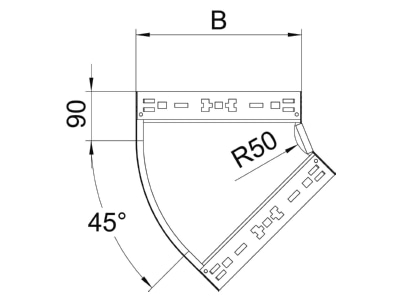 Mazeichnung 1 OBO RBM 45 615 FS Bogen 45 Grad 60x150mm