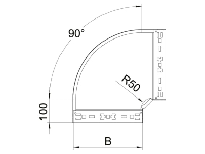 Dimensional drawing 1 OBO RBM 90 115 FS Bend for cable tray  solid wall 
