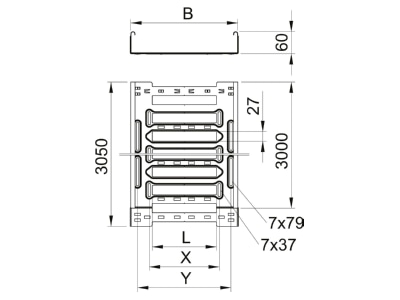 Dimensional drawing 2 OBO SKSM 650 FT Cable tray 60x500mm