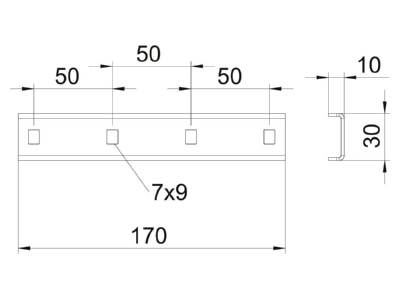 Dimensional drawing 1 OBO SLV 42 A4 Longitudinal joint for cable support
