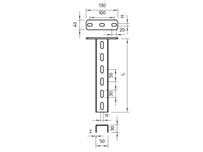 Dimensional drawing 2 OBO US 3 K 110 A4 Ceiling profile for cable tray 1100mm
